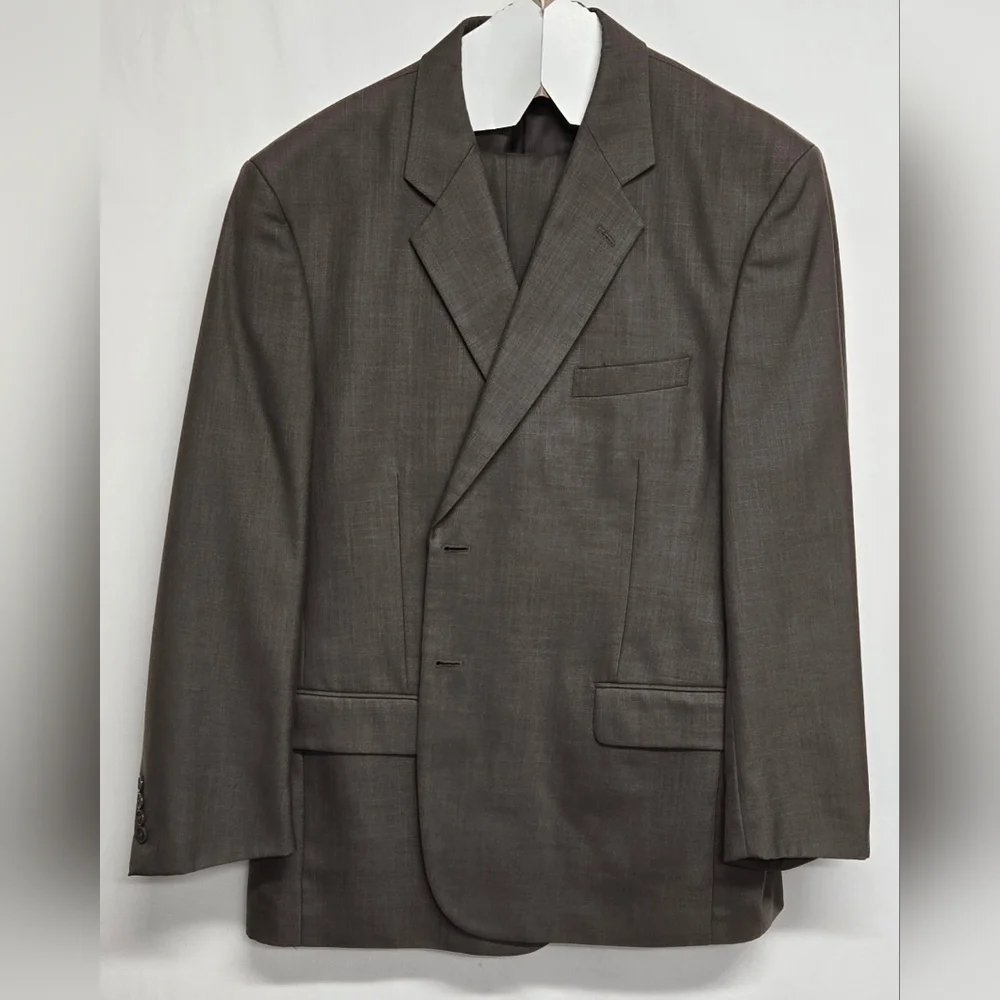 George Mens Suit 40 Waist 32 Inseam Taupe Brown Lapel Pleats Formal Business